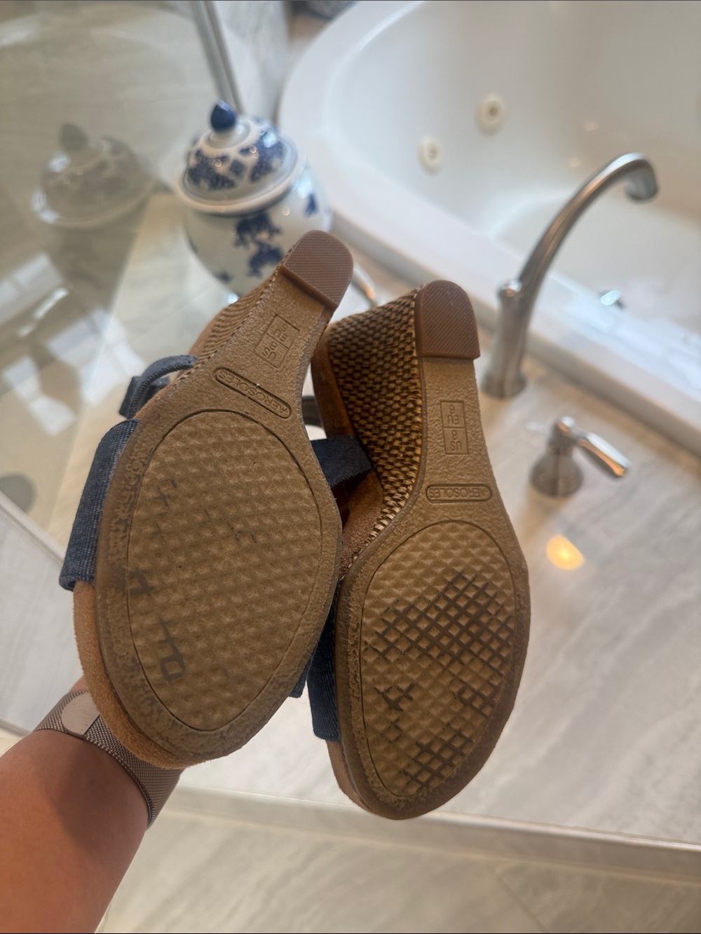 AEROSOLES Navy Crisscross Slingback Wedge Sandals - Picture 4 of 4